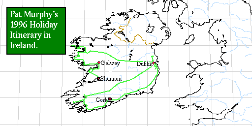 [Map showing I visited Shannon, Galway, Mayo, Kerry, Cork, Dublin]